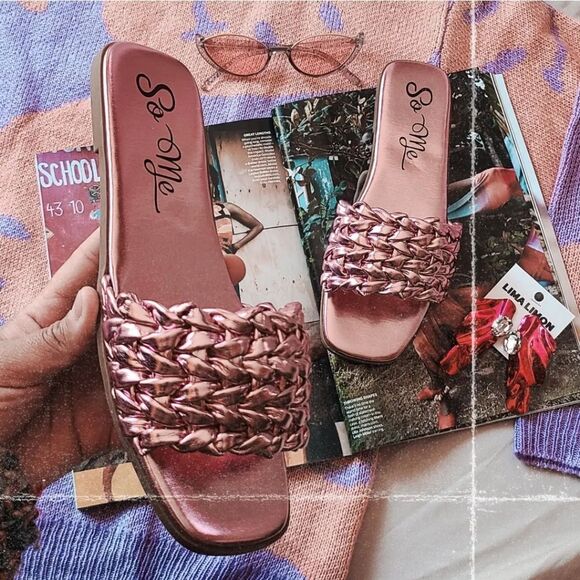🌸🌴The Leya// Pink metallic braided one band sandal - Picture 3 of 6
